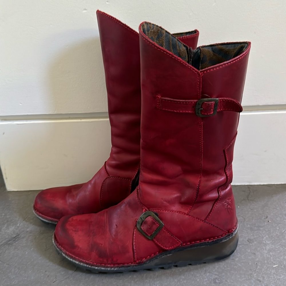 Fly red wedge boots